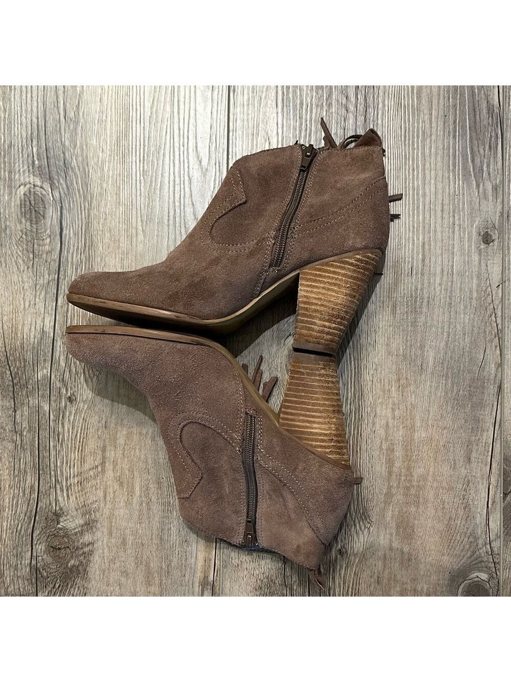 STEVE MADDEN Tan Fringed heeled ankle booties suede leather western size 7.5 - Picture 12 of 16